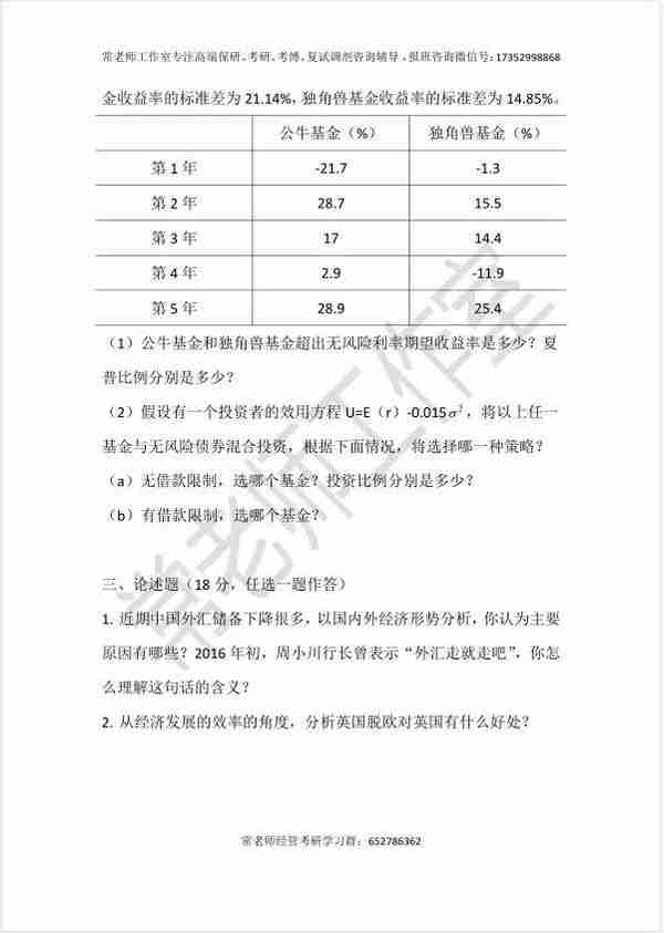 清华大学2019年金融学综合试题