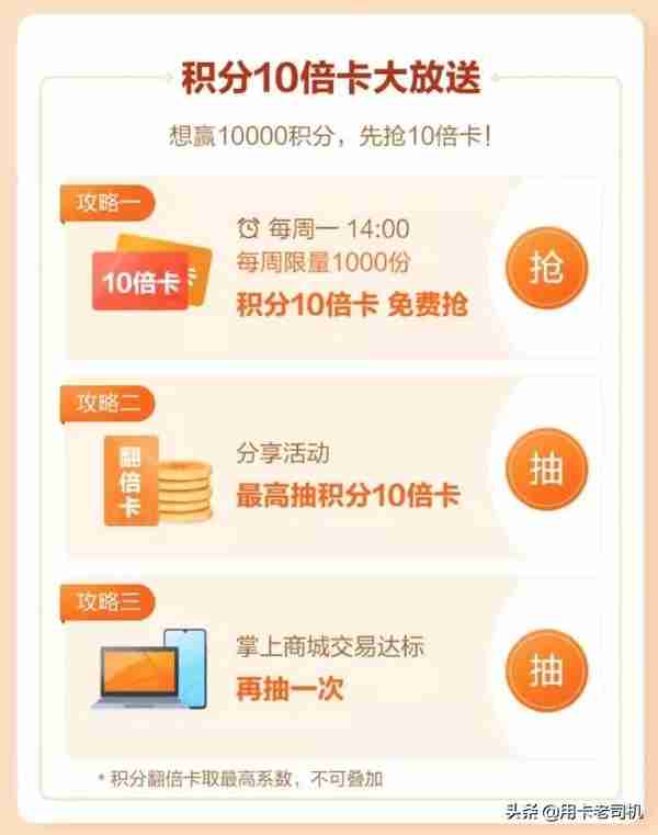 招商银行信用卡新活动，送10000积分（价值500-3600元）