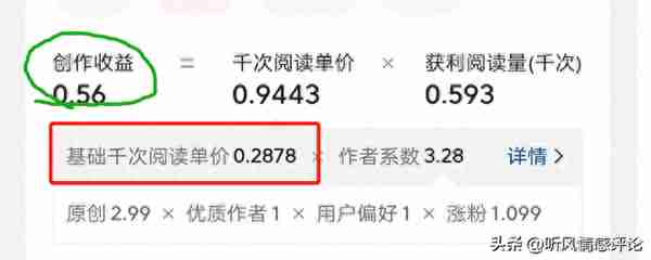文章6W阅读量，收益90多元！头条收益计算公式解读，希望对你有用