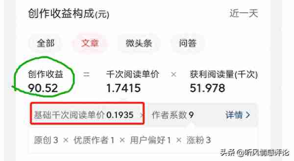 文章6W阅读量，收益90多元！头条收益计算公式解读，希望对你有用